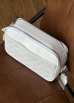 Женская кожаная сумочка кросс боди coach брендовая городская сумка через плечо коуч маленькая из кожи для девушки белый