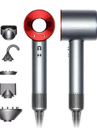 Фен для волос supersonic hd08 super hair dryer с 5 насадками nickel/red - профессиональный уход, красный