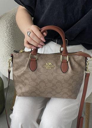 Женская сумочка классическая коуч брендовая деловая сумка из кожа coach кожаная сумка для девушки через плечо бежевый