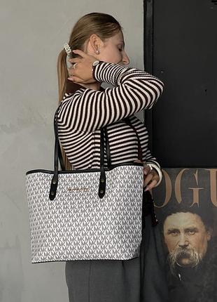 Городской брендовый шопер michael kors кожаный женский шопер майкл корс сумка для девушки через плечо мишель корс белый
