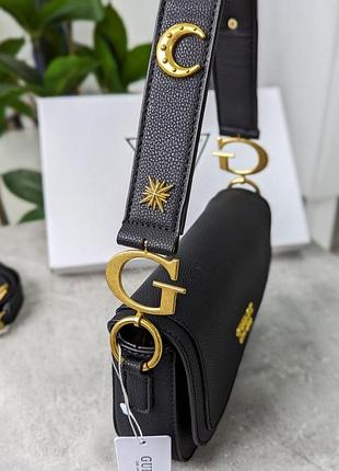 Брендовая женская сумка седло из кожи гесс городская кожаная сумочка guess сумка седло для девушки через плече черный