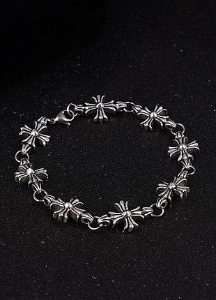 Металлический браслет chrome hearts с крестиками | серебряный унисекс аксессуар на руку браслет хром хартс