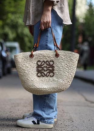 Стильная плетеная брендовая сумка loewe tote женский шопер лоев для девушки сумка на плече