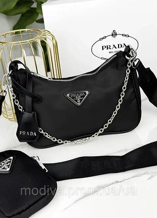 Жіноча сумочка багет prada міська багетна сумка із нейлону прада брендова для дівчини через плече