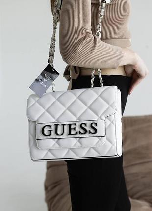 Кожаная городская сумка guess женская классическая сумочка из кожи брендовая сумка рептилия для девушки гесс белый