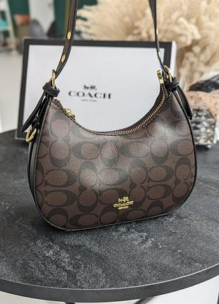 Жіноча шкіряна сумочка багет coach міська багетна сумка із шкіри коуч брендова для дівчини через плече