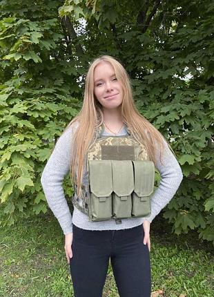 Подсумок тройной для магазинов ак закрытый с molle(оливковый)