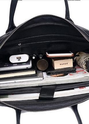 Кожаная мужская сумка для ноутбука 40х30х8, офисный деловой портфель tiding bag m364a черный