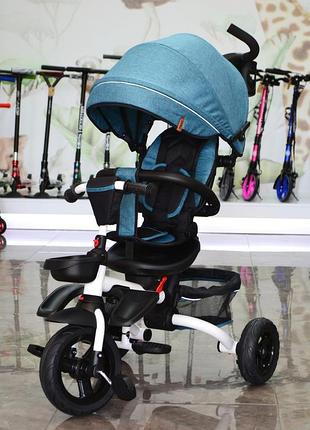 Дитячий триколісний складаний велосипед — коляска tilly flip t-390 зелений з батьківською ручкою