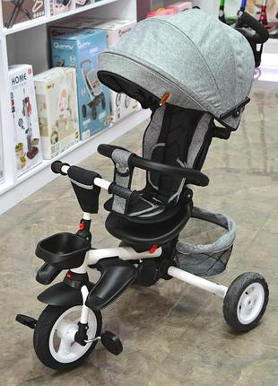 Детский трехколесный складной велосипед - коляска tilly flip t-390 серый с родительской ручкой