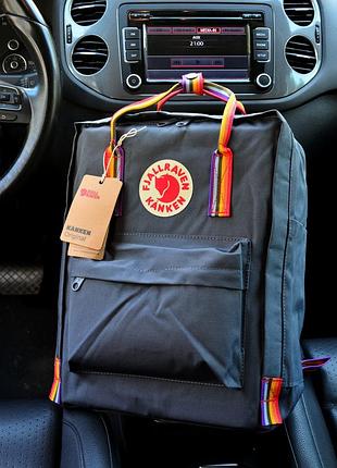Рюкзак kanken classic navy grey rainbow 16 литров портфель канкен класик серый