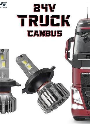 Led лампы для грузовых авто man daf, h4 светодиодные ams truck-f 110w +250% 5500k 14000lm 24v canbus