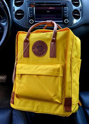 Рюкзак kanken classic yellow leather 16 литров портфель канкен класик желтый с кожаными ручками