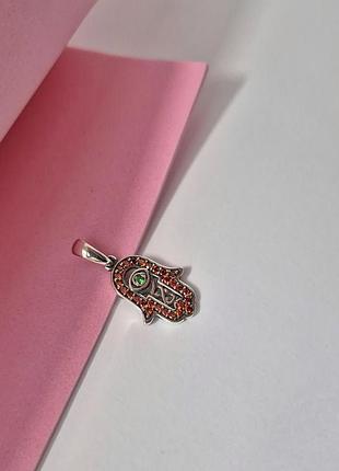 Серебряная подвеска оберег талисман ладонь фатимы в камнях серебро 925 пробы черненное 3646п 1.93г