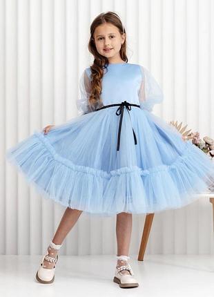 Голубое платье пышное для девочки 104-146р. фатиновое пышное праздничное платье 128