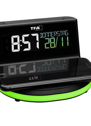 Будильник tfa charge-it с беспроводной зарядкой стандарт qi и usb-зарядкой 136х126х72 мм