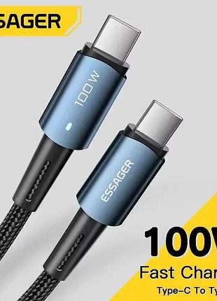 Кабель 1м essager type-c-type-c pd 100w (20v/5a) быстрая зарядка для ноутбуков смартфонов pd3.0, pd2.0, pps