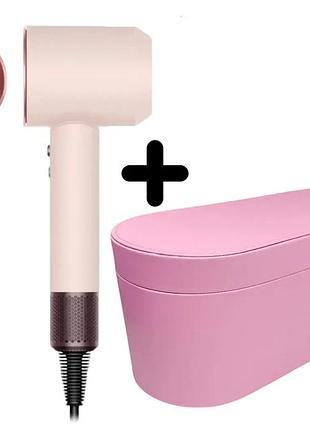 Фен для волос с 1 насадкой + кейс ceramic pink sakura + расческа розовый-телесный, компактный