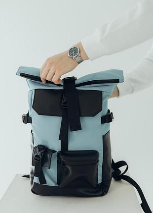 Рюкзак rolltop голубой из экокожи