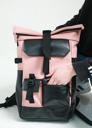 Рюкзак rolltop рожевий з екошкіри
