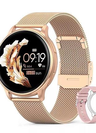 Смарт-часы женские lemfo y33 gold (разговор, тонометр, температура, пульсоксиметр) 2 ремешка