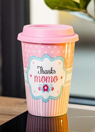 Стакан керамический 420 мл с силиконовой крышкой thanks momo top shop ua