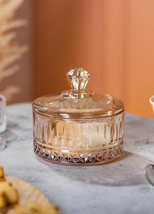 Конфетница с крышкой стеклянная ребристая ø 10 см коричневая shop