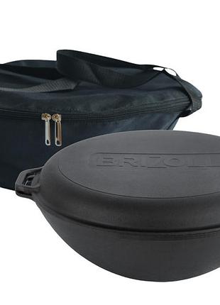 Чугунная сковорода brizoll wok 8 л с крышкой-сковородой и чехлом