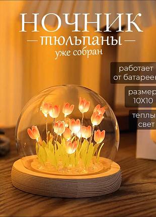 Ночник в колбе "тюльпаны" на батарейках роса собраный shop