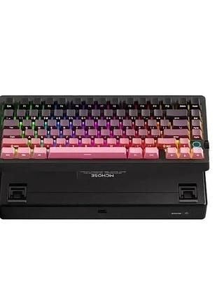 Ігрова механічна клавіатура mchose g75 v2 / три режими підключення / ice blue switch / blackberry powder / чорний з рожевим