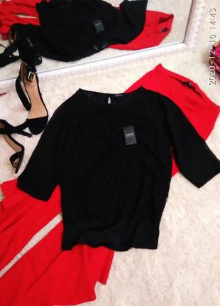 Базова чорна блуза з мереживом  р.40/12