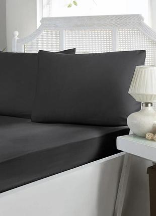 Простынь на резинке с наволочками first choice сатин - anthracite 180*200+50*70 (2)