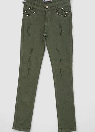 Джинсы для девочек, цвет хаки, 247r10043