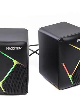 Колонки maxter csp-u004rgb, 6 вт, rgb подсветка, usb, для пк и ноутбука, черные