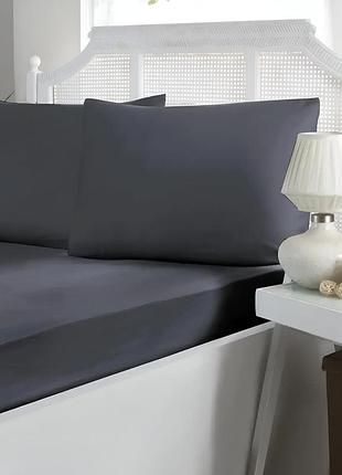 Простирадло на резинці з наволочками first choice сатин - dark grey 160*200+50*70 (2)