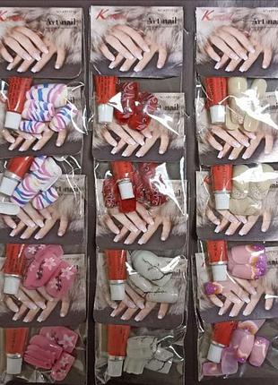 Нігті накладні з дизайном k · nail art nail natural з клеєм, упаковка 12 штук № 006