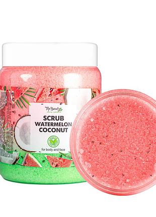 Скраб для обличчя та тіла top beauty watermelon coconut з ароматом кавуна та кокосовим маслом 250 мл