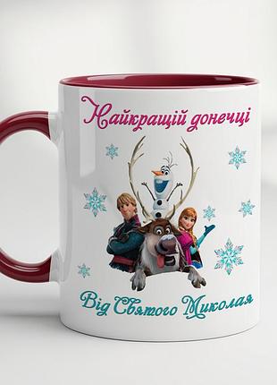Керамическая чашка с новогодним принтом – отличный подарок на новый год бордовый
