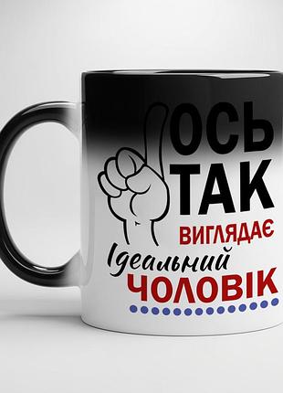 Чашка с принтом для мужчины - "вот так выглядит идеальный мужчина" хамелеон с белой серединой