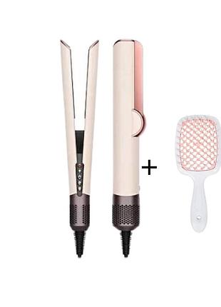 Airstrait ht01 ceramic pink фен выпрямитель + расческа розового цвета