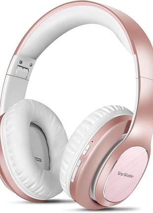 Беспроводные bluetooth наушники worwoder (до 80 часов), накладные с микрофоном, розовое золото
