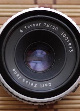 Объектив carl zeiss jena tessar 50mm 2.8 м42 зебра + крышка