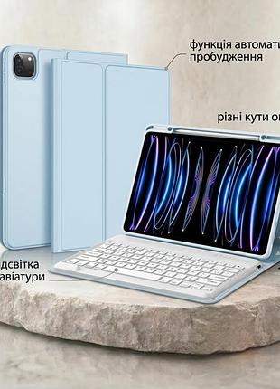Клавіатура-чохол з трекпадом для ipad pro 12.9" (2022–2018) 6-го/5-го/4-го/3-го — блакитний, як ноутбук у твоїх руках qwertzu