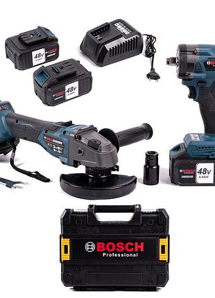 Набор bosch (2в1) аккумуляторный (гайковерт gds-48v-li pro)+(болгарка gwx 48v-10c) бесщеточный акб набор бош