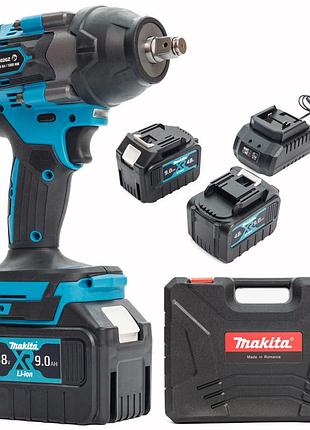 Гайковерт ударный makita (tw002gz) аккумуляторный бесщеточный 1000hm (48v / 9ah) импакт-ключ макита (+набор головок / +2 акб)