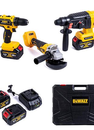 Набор аккумуляторный dewalt 3в1 48v (шуруповерт dcd791+перфоратор dcd900b+болка dcg413) акб набор деволт