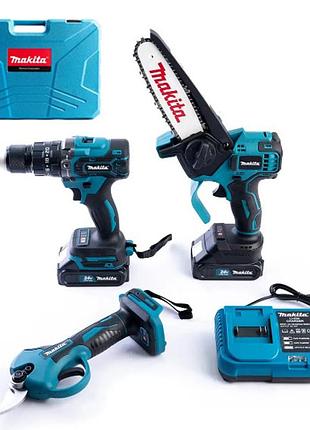 Набор makita 3в1 (шруповерт dtw485 + пила duc220z + секатор dup380) макита 3в1 24v 5ah с набором 85 единиц