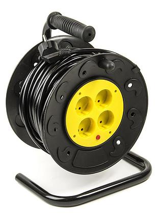 Подовжувач на котушці powerplant 40 м, 2x1.0мм2, 8а, 4 розетки (jy-2000/40)