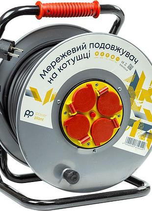 Подовжувач на котушці powerplant 50 м, 3x2.5мм2, 16a, 4 розетки, 100% мідь (jy-20022/50)
