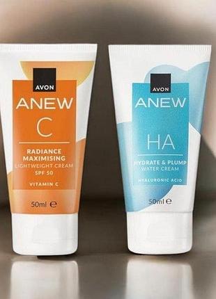 Набор avon крем для лица «сияние и увлажнение» 50 мл - spf50 +гель-крем для лица упругость кожи 50 мл